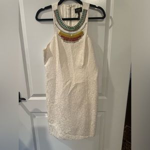 White dress with colorful beads at neckline - Laundry by Shelli Segal